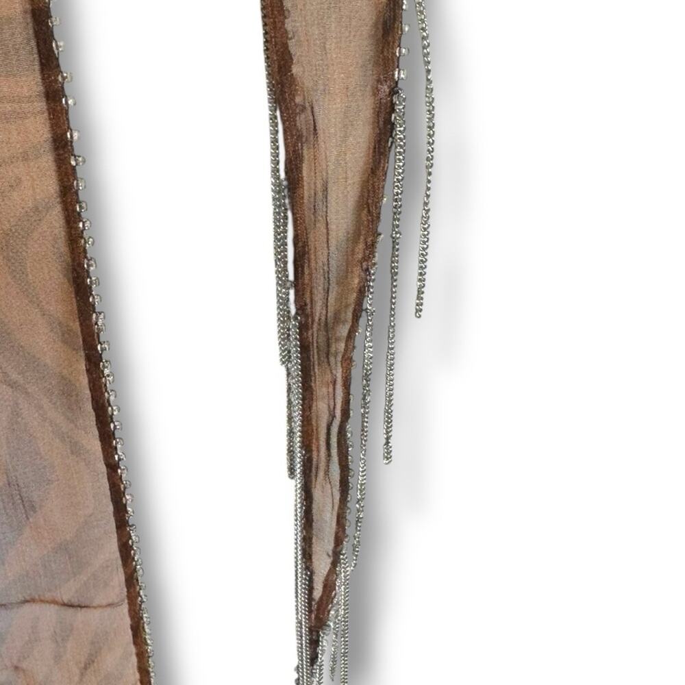 Free People Chan Luu Digital Desert Fringe Skinny Scarf Brown Bohemian Witchy - Picture 10 of 14